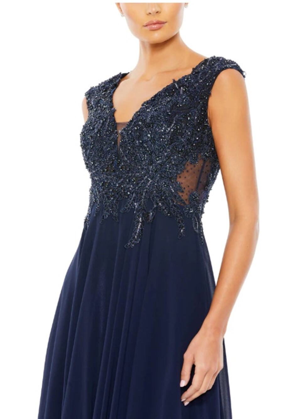 Mac Duggal 16 navy blue Appliqued Cap Sleeve Bodice Flowy Gown prom gala wedding